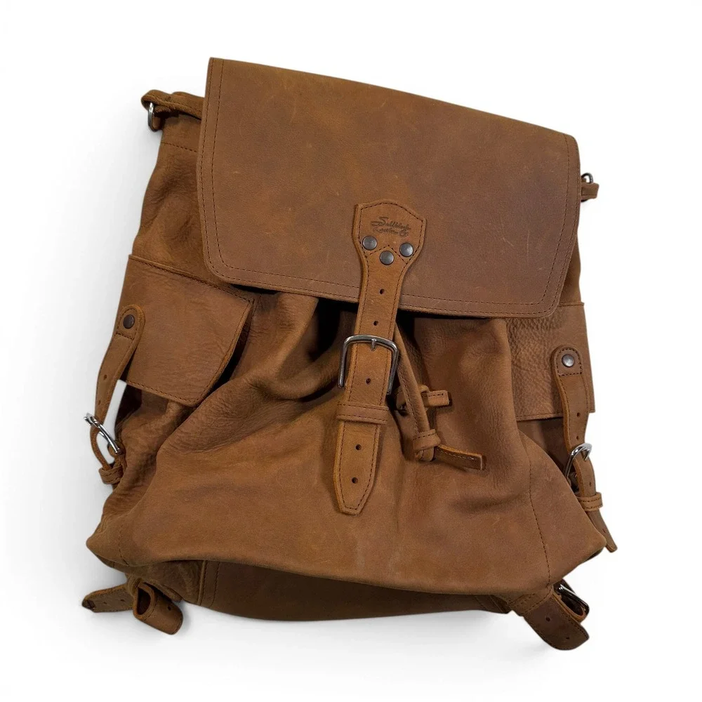 Saddleback Leather Drawstring Backpack Tobacco Full Grain Leather Rucksack Brown